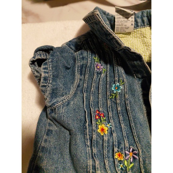 vintage OshKosh B'gosh denim dress with embroidered flowers and ruffled hem 12m - Picture 6 of 11